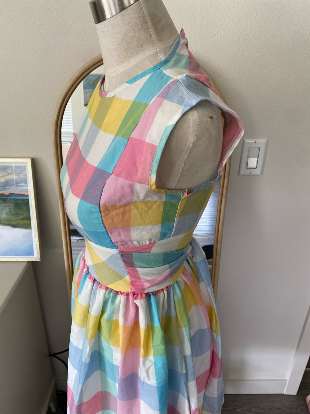 Vintage 1960s Rainbow Plaid Fit and Flare Dress - Picture 6 of 15